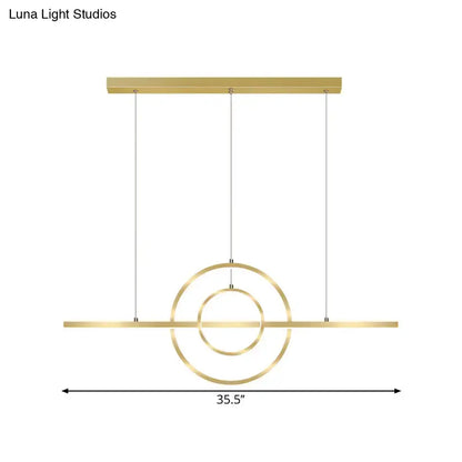 DecorBites modern gold 2-ring island lighting fixture with concentric rings for dining room ceiling mount suspension