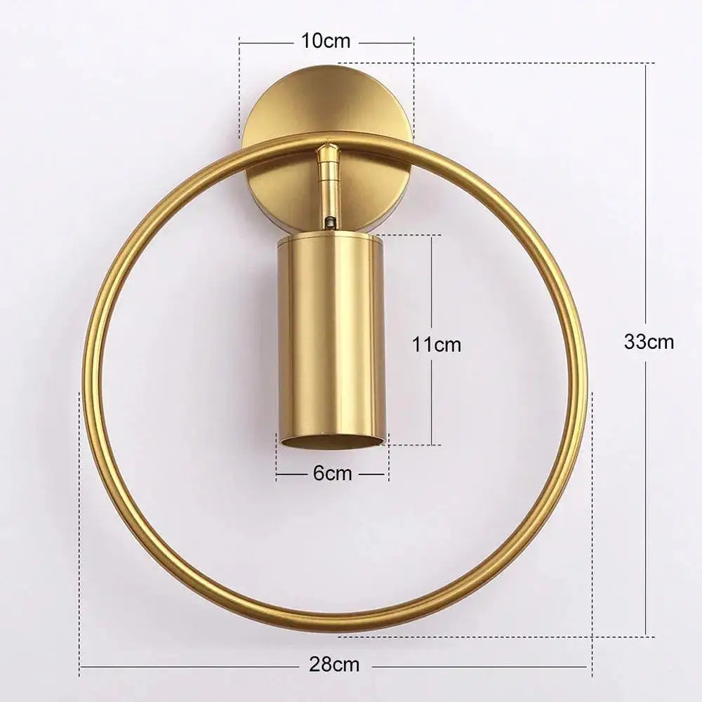 Decorbites™ modern black gold wall sconce with gold-finished circular ring and cylindrical wall lamp housing
