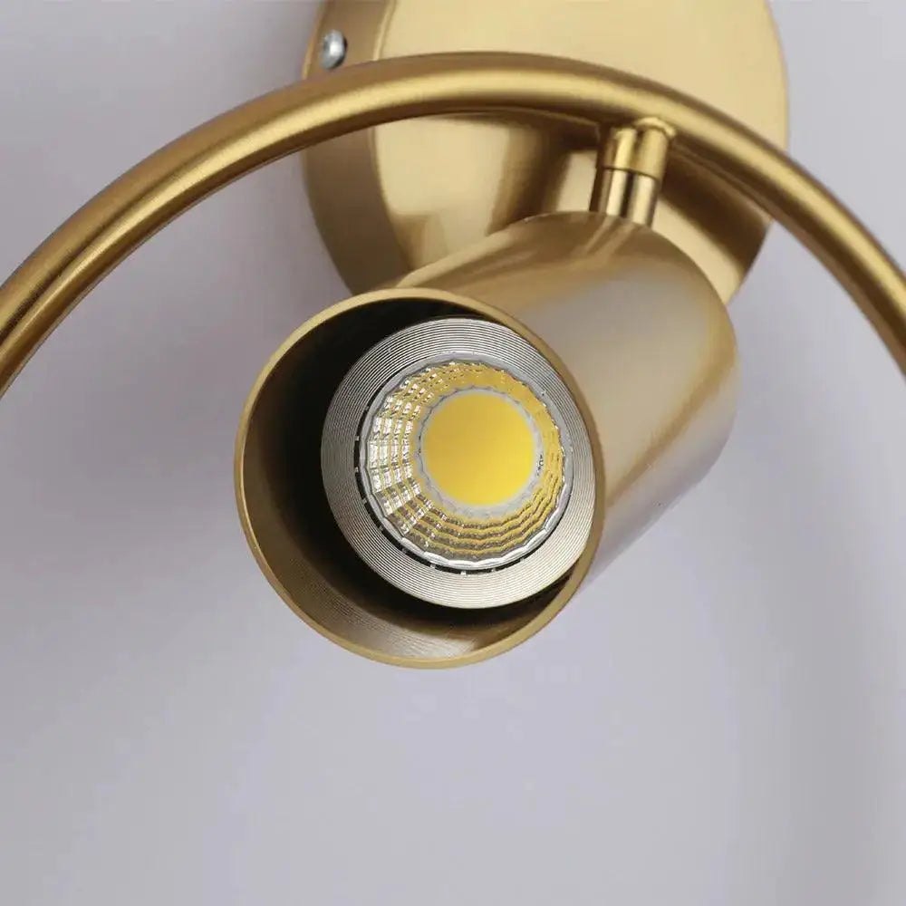DecorBites™ modern black gold wall sconce with gold-finished curved arm and adjustable led spotlight head wall lamp