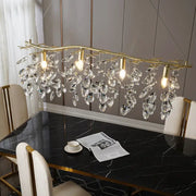 DecorBites™ modern gold branch island hanging lamp with crystal droplets and warm bulb lights pendant chandelier
