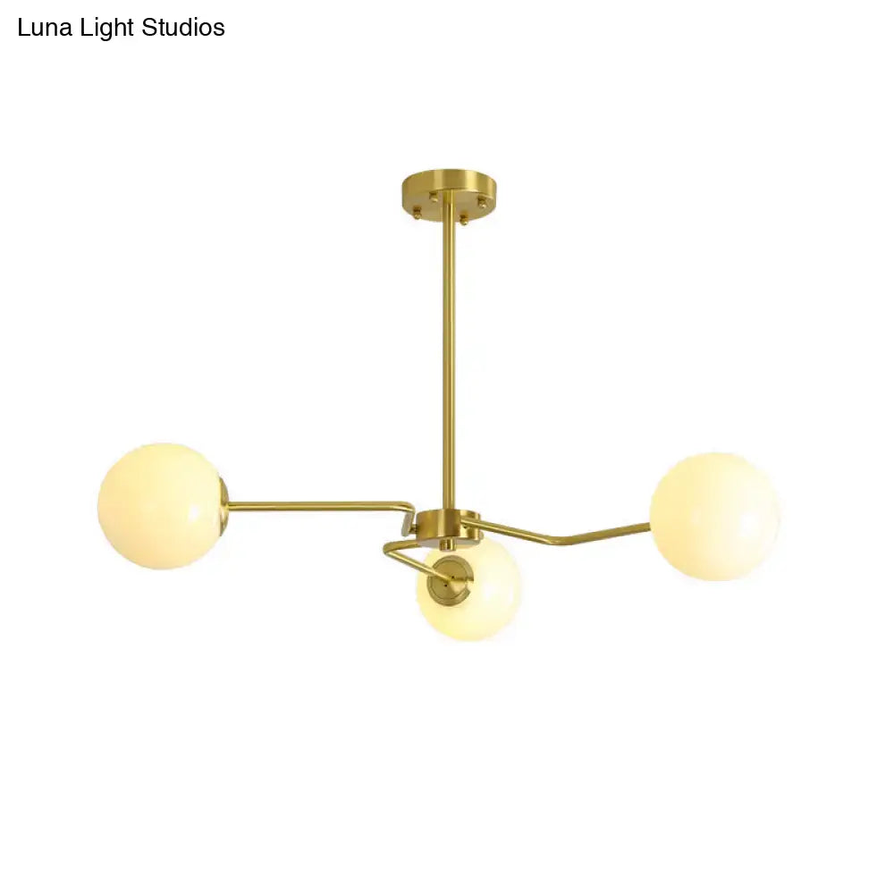 Decorbites modern gold ceiling light with three white glass globe shades semi flush mounted for bedroom use