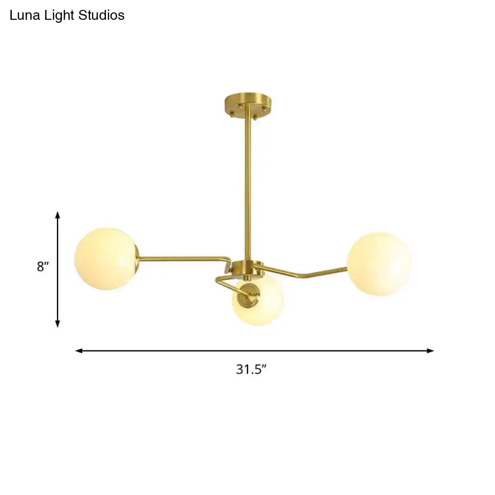 Decorbites modern gold ceiling light with three frosted white glass globe shades for bedroom use