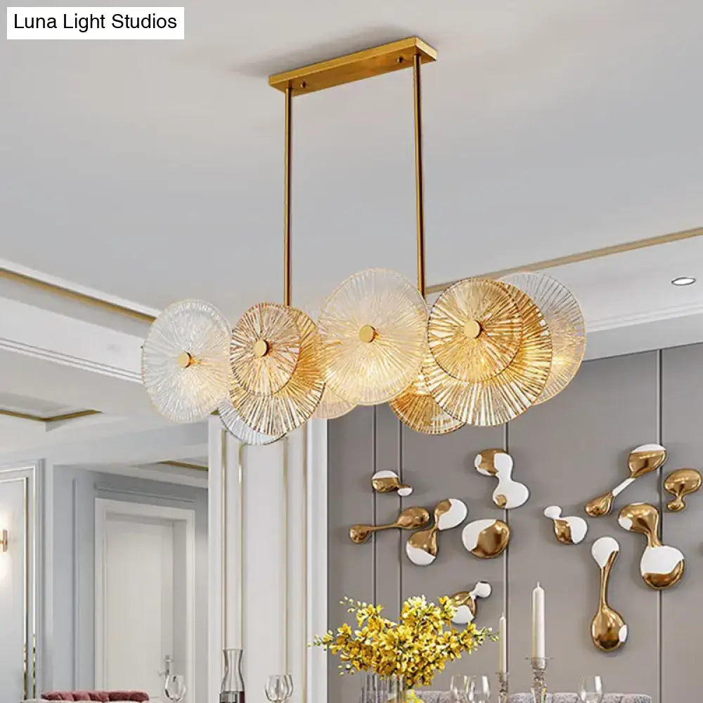 DecorBites modern gold finish pendant light features 8 bulbs with prismatic glass shade for dining room or kitchen island
