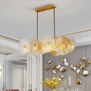 Decorbites modern gold finish pendant light with prismatic glass shade and eight bulbs for dining room or kitchen island