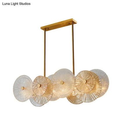 Decorbites™ modern gold finish pendant light with prismatic glass shade featuring 8 bulbs for dining room use