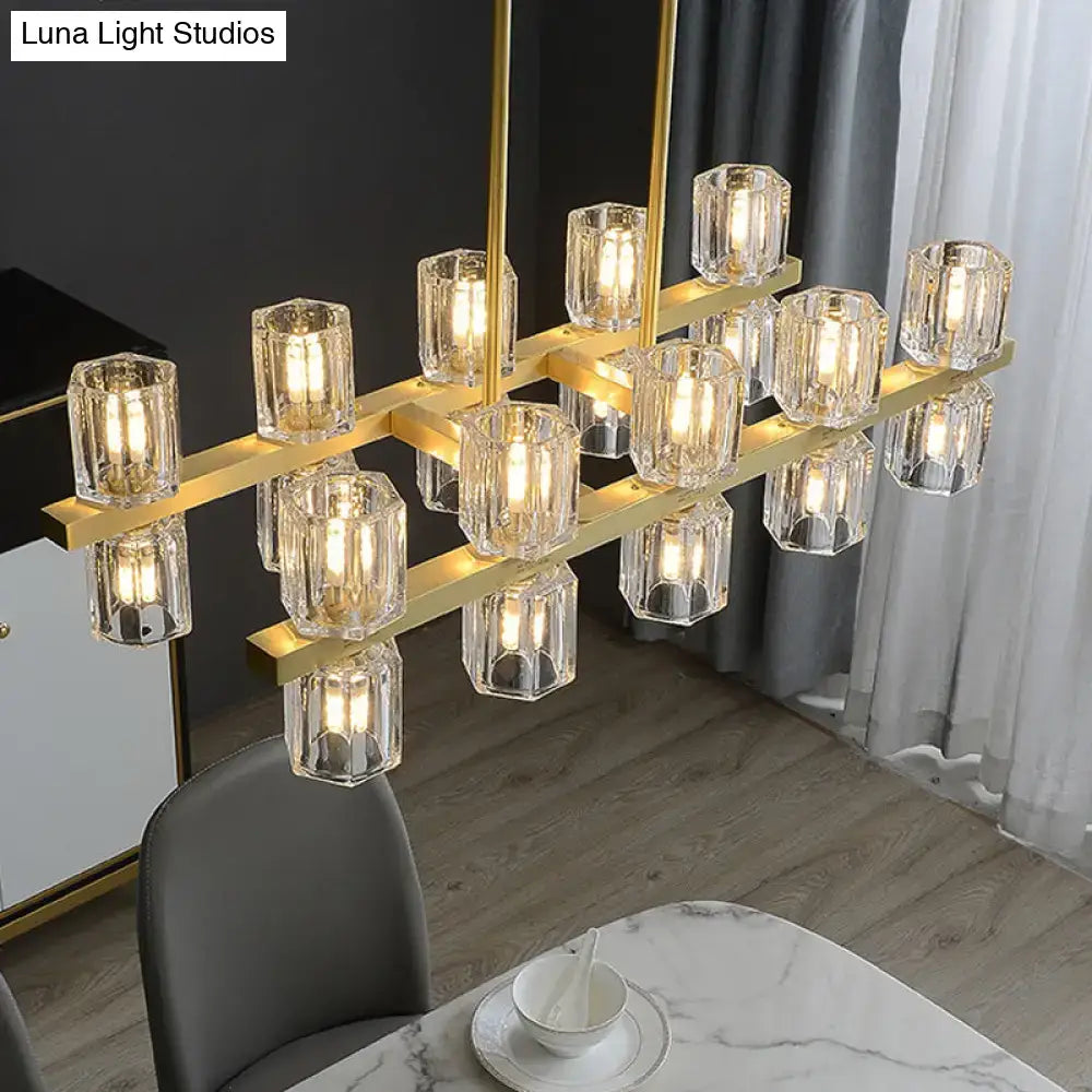 Gold-toned decorbites modern cylindrical crystal pendant light with faceted clear glass shades for dining tables 220v-240v