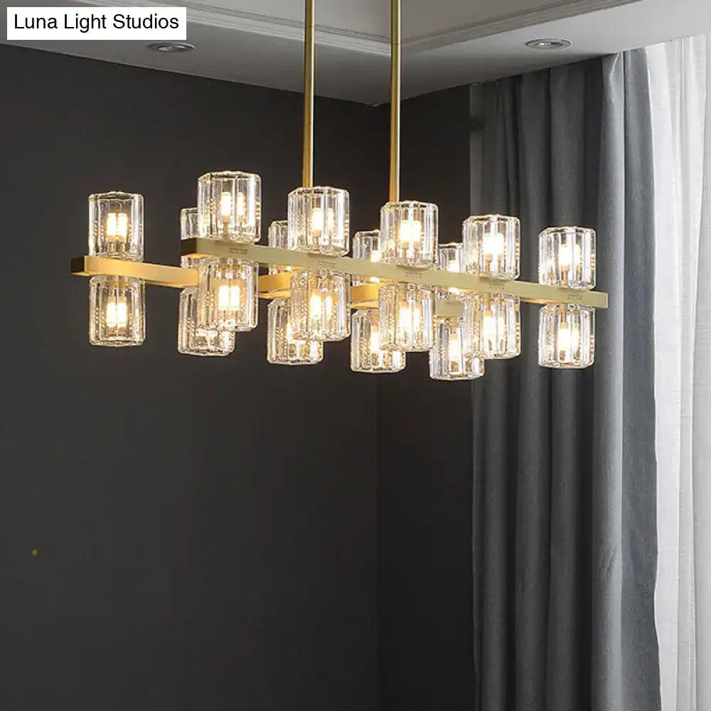 Decorbites modern golden cylindrical crystal pendant light with clear glass shades for dining tables 220v-240v 110v-120v