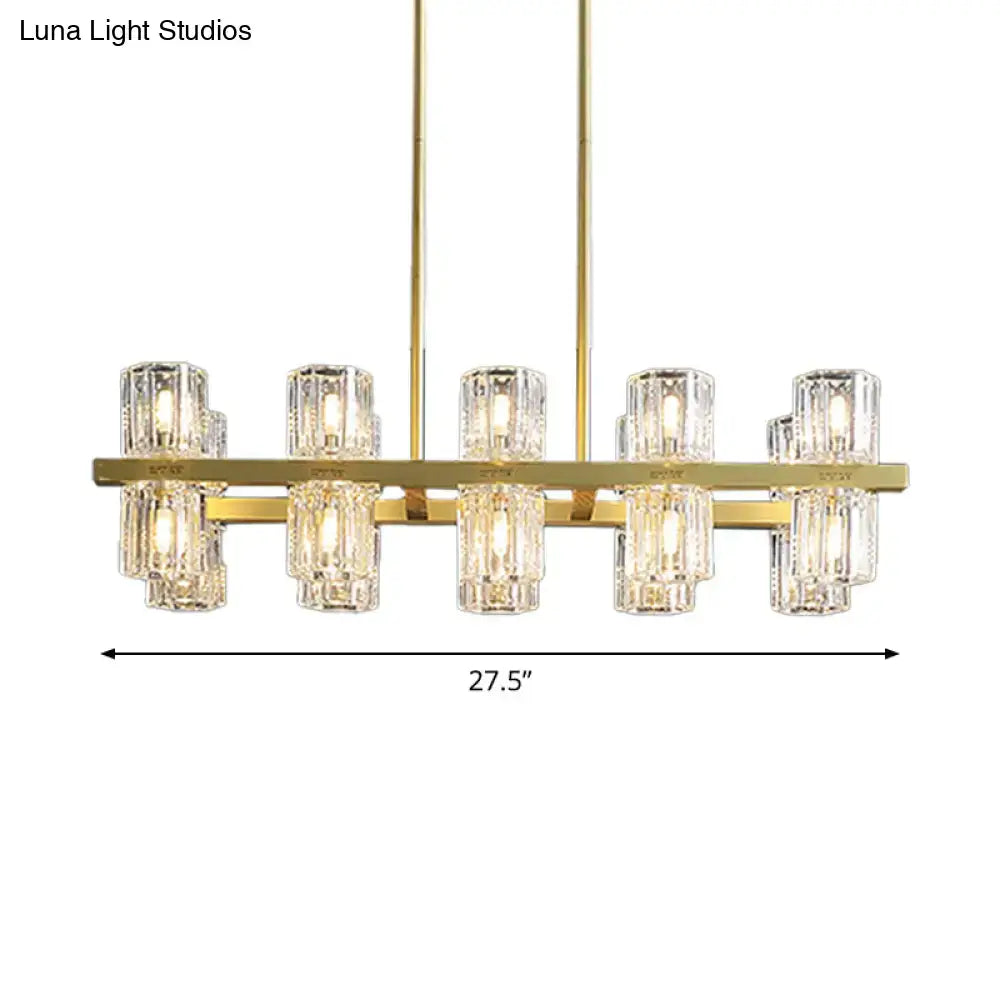 Decorbites modern golden cylindrical crystal pendant light 220v-240v 110v-120v with clear faceted shades in linear design