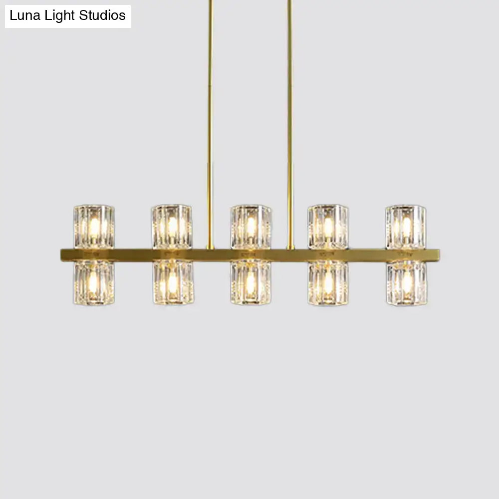 Decorbites™ modern golden cylindrical crystal pendant light with five faceted crystals for dining tables 220v-240v 110v-120v