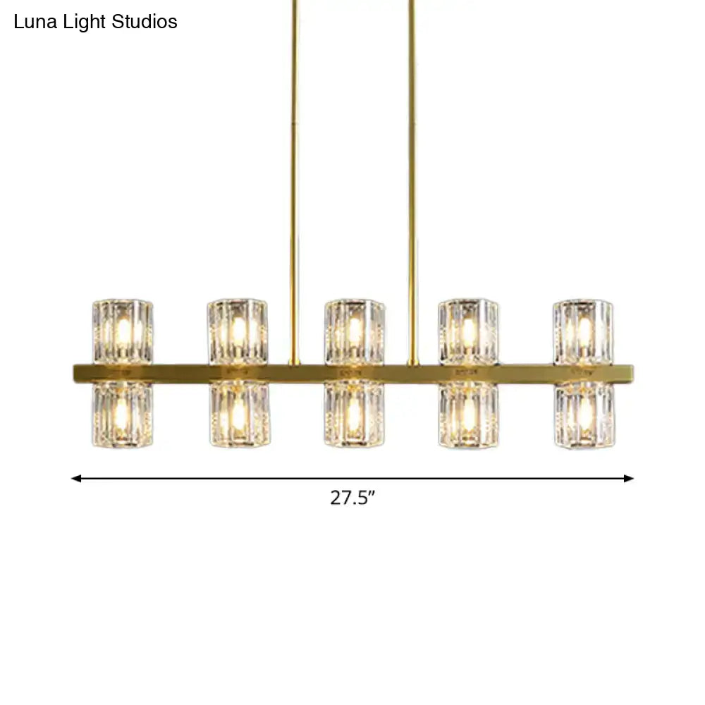 DecorBites modern gold-toned pendant light with five cylindrical crystal shades for dining tables 220v-240v 110v-120v