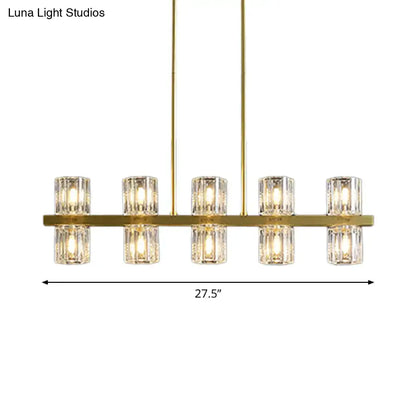 DecorBites modern gold-toned pendant light with five cylindrical crystal shades for dining tables 220v-240v 110v-120v