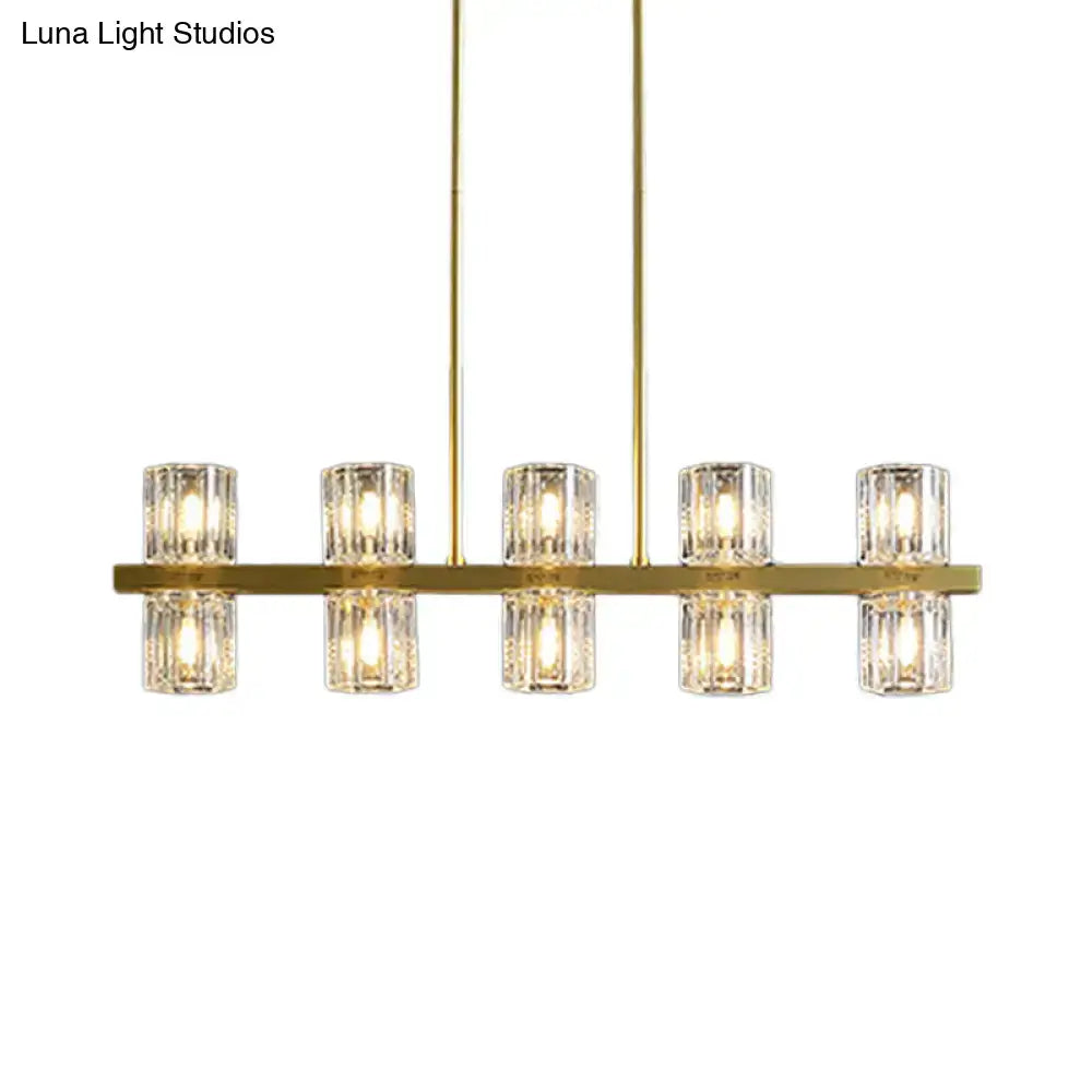 Decorbites modern golden cylindrical crystal pendant light with five faceted crystal cylinders for dining tables 220v-240v 110v-120v