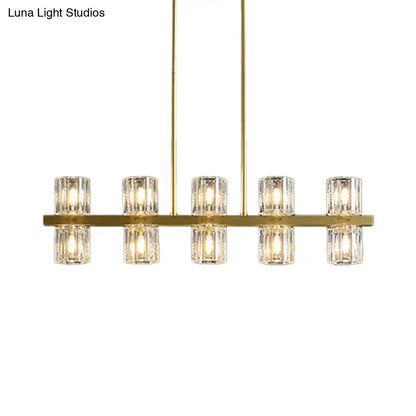 Decorbites modern golden cylindrical crystal pendant light with five faceted crystal cylinders for dining tables 220v-240v 110v-120v
