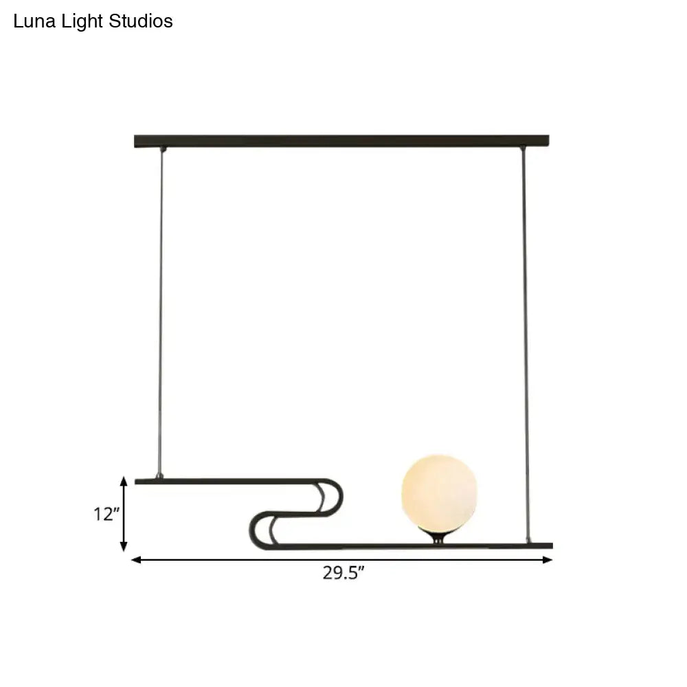 Black metal hanging chandelier with milky glass bulb and folding line design by DecorBites simplicity modo for dining hall