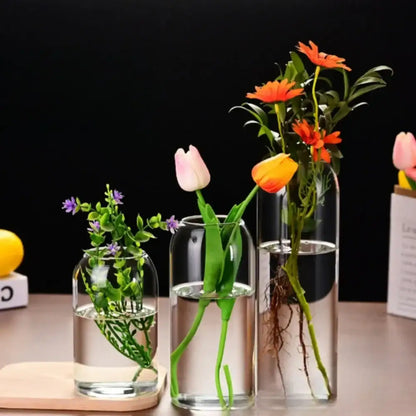 Decorbites modern hydroponic clear glass flower vase set with artificial plants for home and wedding decor