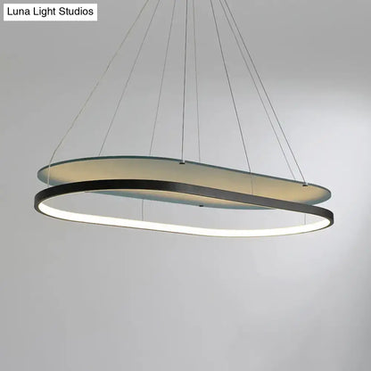 DecorBites modern black gold pendant chandelier with dual oval LED acrylic rings and warm diffused glow for dining room