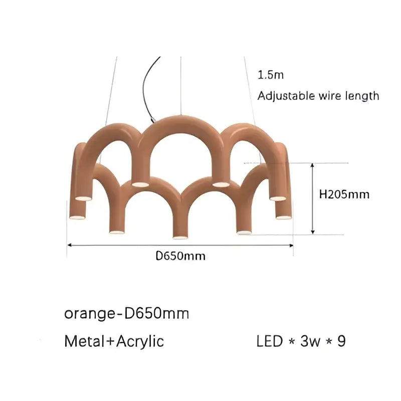 Orange DecorBites™ modern LED arch chandelier with sculptural metal and acrylic design for stylish lighting