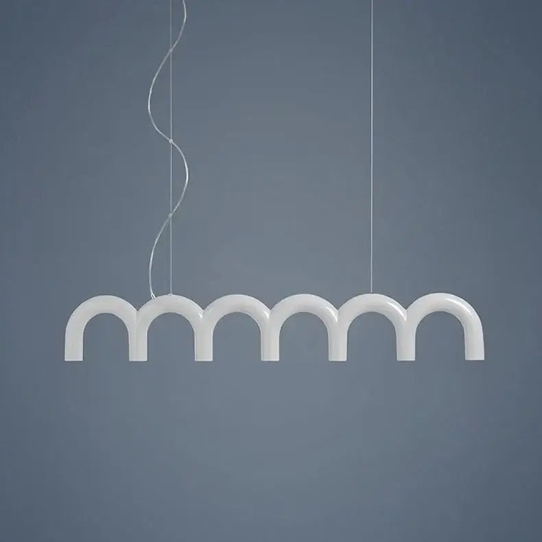 White sleekly curved decorbites modern led arch chandelier with five evenly spaced arches in white for stylish lighting