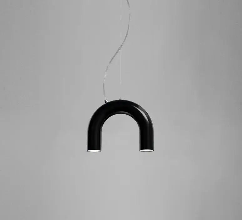 Black u-shaped pendant light with glossy finish and minimalist design in DecorBites™ oblure arch chandelier series