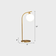Gold-finished metal table lamp with spherical white glass shade for living room bend metallic nightstand lighting