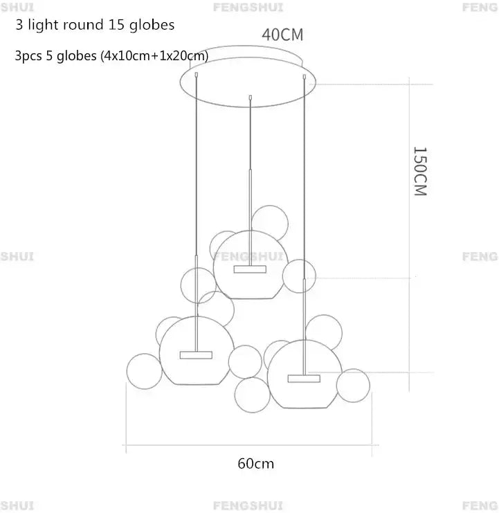 DecorBites™ modern led bubble chandelier with 15 clear glass globes in varying sizes for nordic decor led lighting