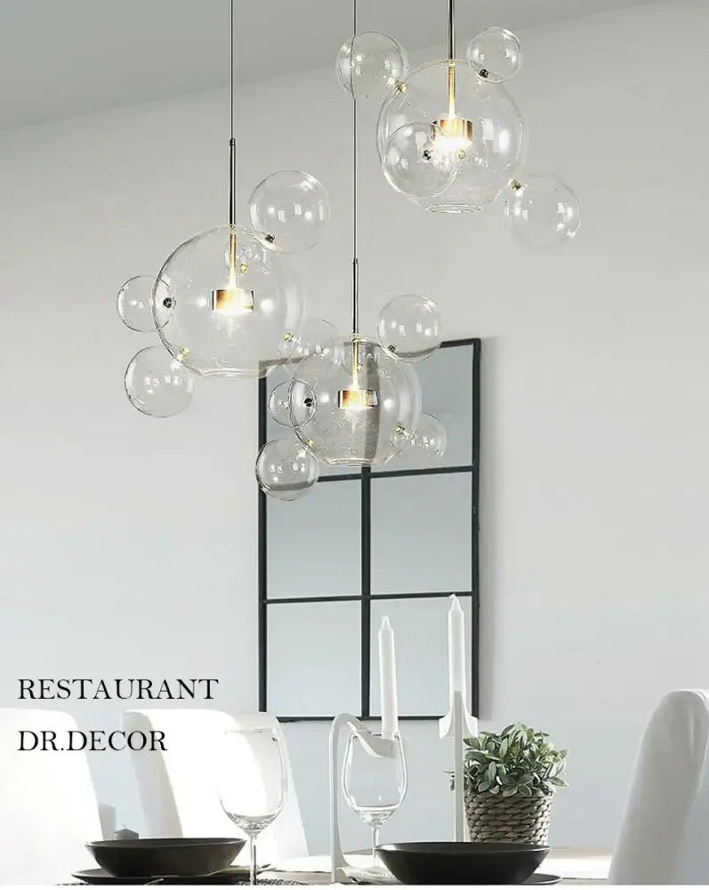 DecorBites™ modern led bubble glass pendant lights with clear glass and gold-toned fixtures for nordic decor led settings