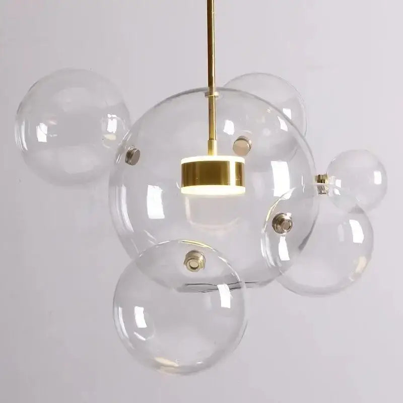 DecorBites™ modern LED bubble ball chandelier with gold-toned metal accents and nordic decor LED lighting fixture
