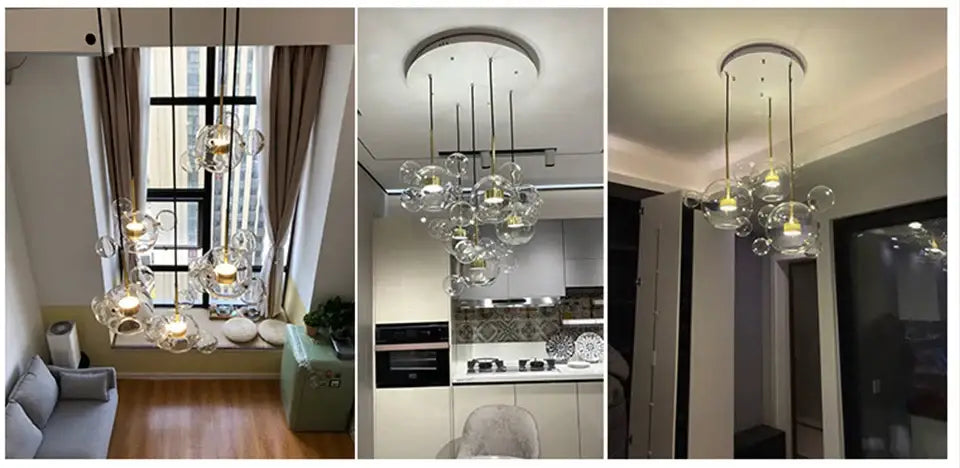 DecorBites™ modern led bubble chandelier with warm-toned bulbs and sleek metallic fixtures for home decor led lighting