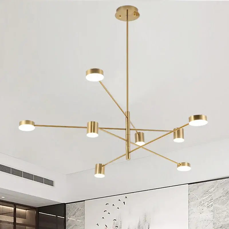DecorBites™ modern led chandelier in gold and black with cylindrical fixtures for living room and bedroom lighting