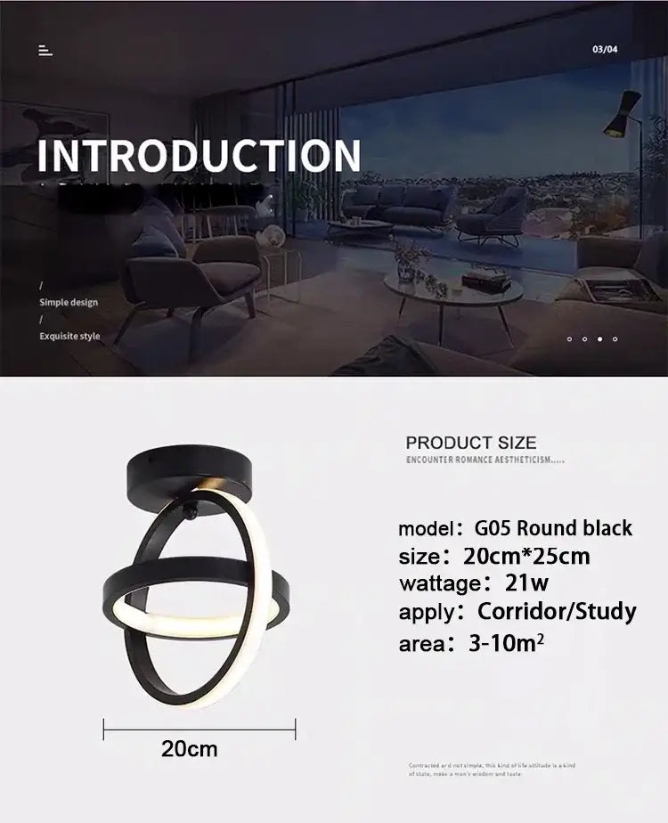 Decorbites modern led chandelier light features a black circular design with two interlocking rings and three color options