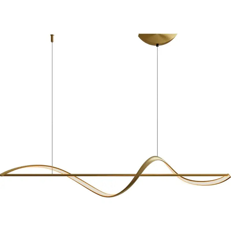 Gold-toned modern led chandelier pendant light with sleek wave design and transparent glass accents for dining or bedroom