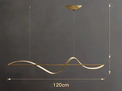 A sleek gold-toned decorbites™ modern led chandelier with a wave design pendant light for dining or bedroom