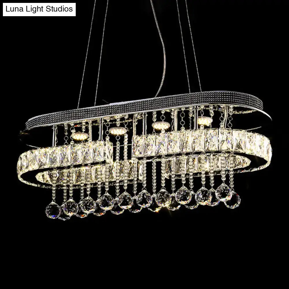 Decorbites™ modern led crystal pendant light with stainless steel frame oval shape and multiple crystal tiers