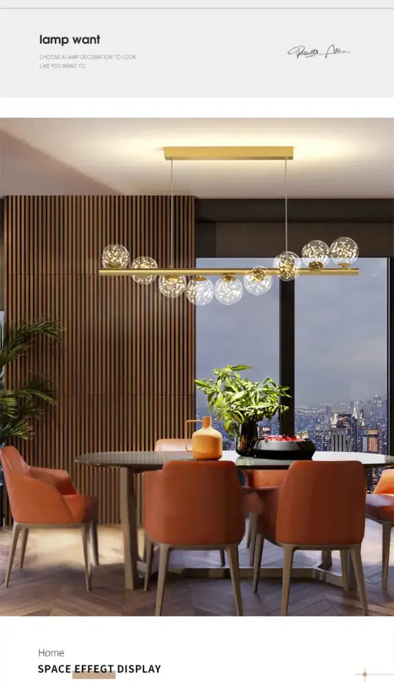 Gold-toned decorbites™ modern led glass chandelier with spherical globe lights for dining room lighting