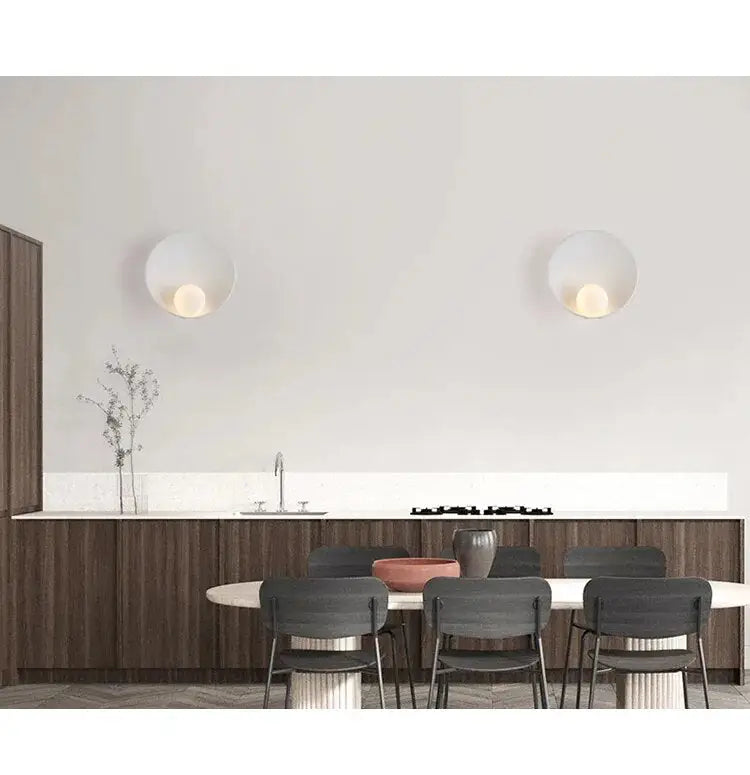 Decorbites™ modern led wall lights featuring two minimalist white spherical sconces with warm diffused lighting
