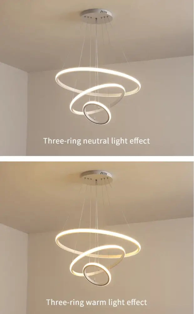DecorBites™ modern pendant lamp with sleek black three-ring led design and brightness dimmable warm white light