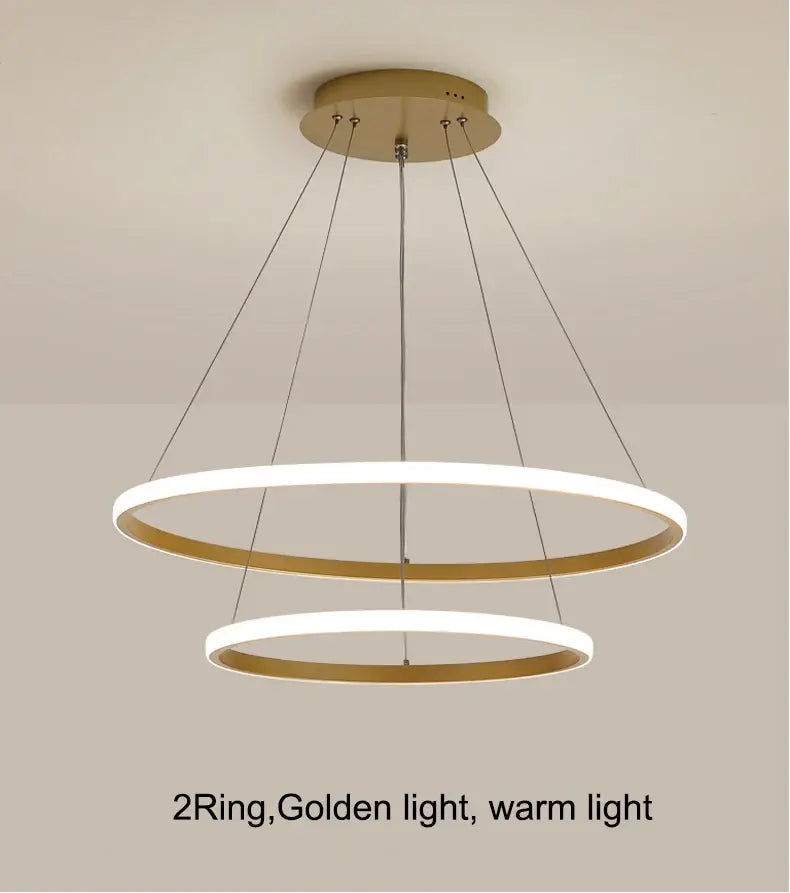DecorBites™ modern black pendant lamp with dimmable brightness and warm white double-ring minimalist design