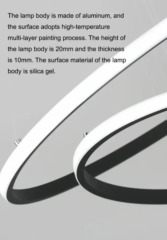 DecorBites™ modern pendant lamp with sleek black and white aluminum rings brightness dimmable warm white finish