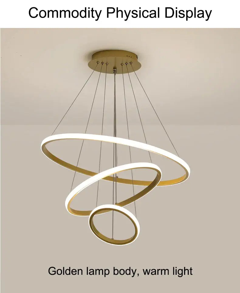 DecorBites™ modern pendant lamp with golden spiral design features dimmable warm white led brightness