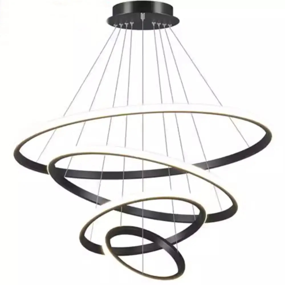 DecorBites™ modern black pendant lamp with dimmable brightness and warm white glowing led spiral rings