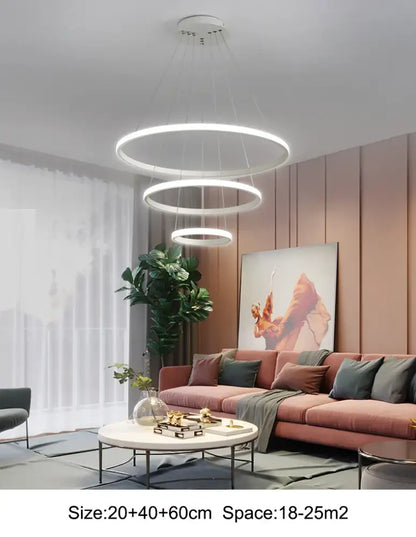 Decorbites modern tiered led pendant lamp in black with three concentric circular rings brightness dimmable warm white