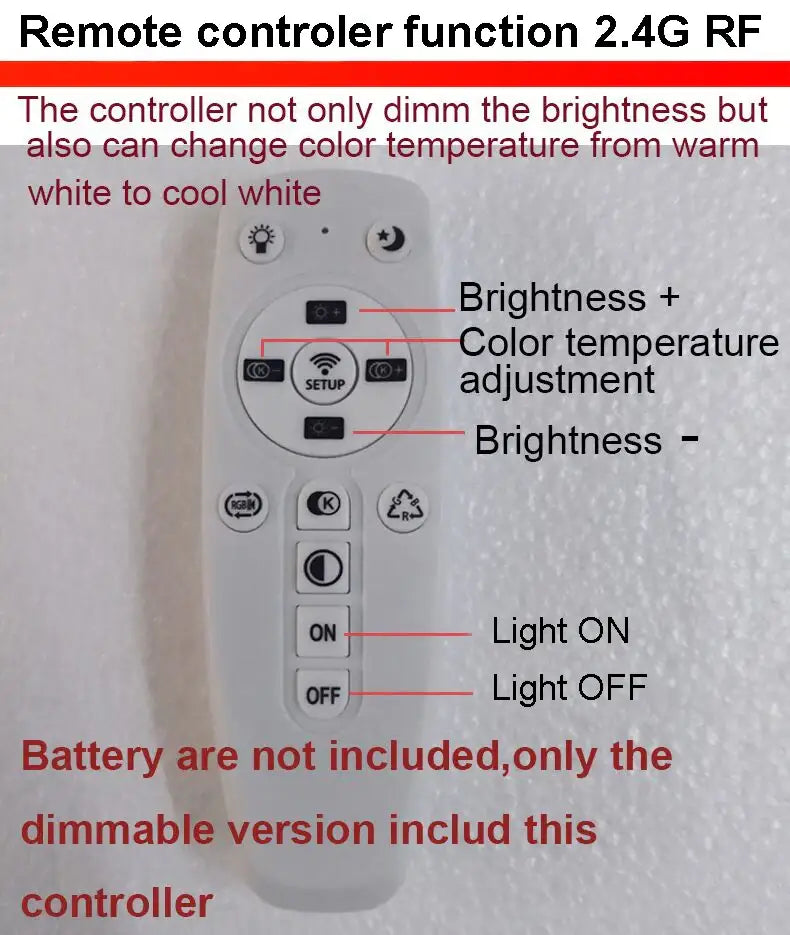 White plastic remote controller with brightness dimmable and warm white color temperature for decorbites pendant lamp