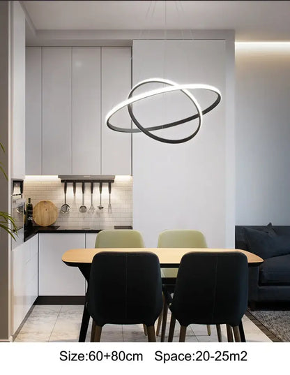 DecorBites™ modern black and white pendant lamp with dimmable brightness and warm white led ring chandelier design