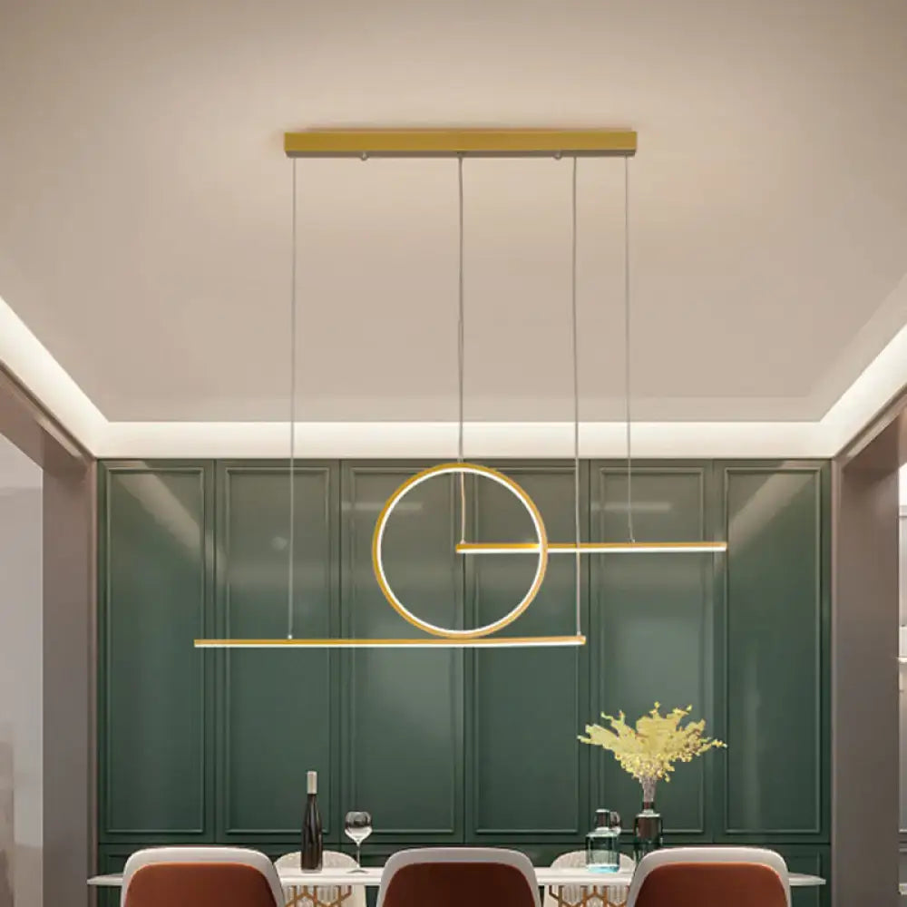 DecorBites modern gold-toned geometric pendant ceiling light with warm white light and circle and linear metal shade