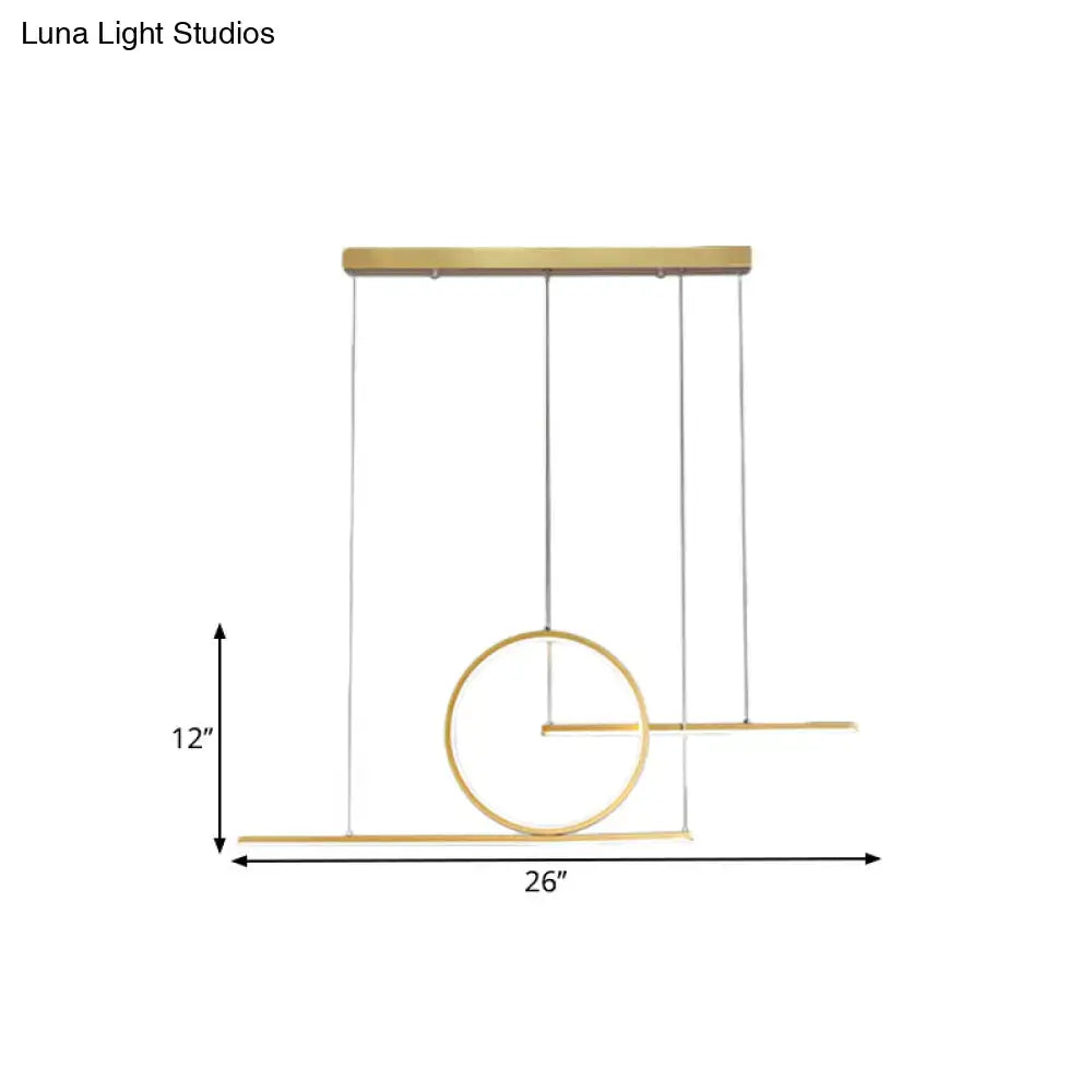 DecorBites™ modern gold-toned minimalist pendant ceiling light with circle and linear metal shade and warm white light