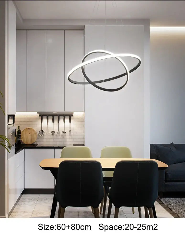 Modern black and white led ring pendant lamp chandelier by decorbites with sleek intersecting design and dimmable warm white brightness