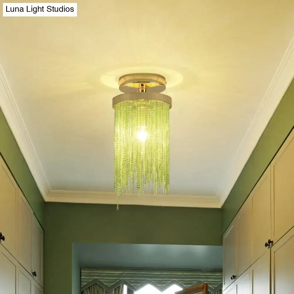 DecorBites™ modern semi flush mount lamp with gold-toned base and green crystal beads for living room lighting