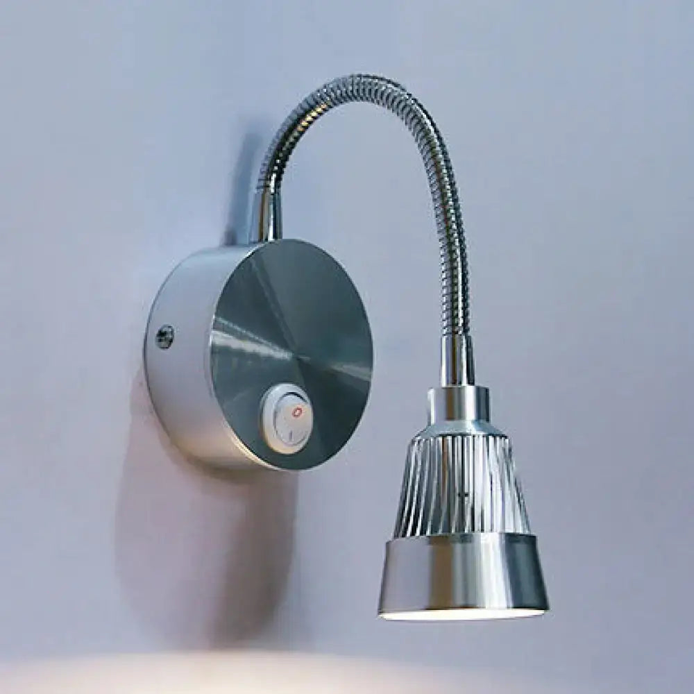 Silver metallic wall-mounted reading lamp with flexible gooseneck and ribbed conical shade in chrome finish decorbites modern metal led