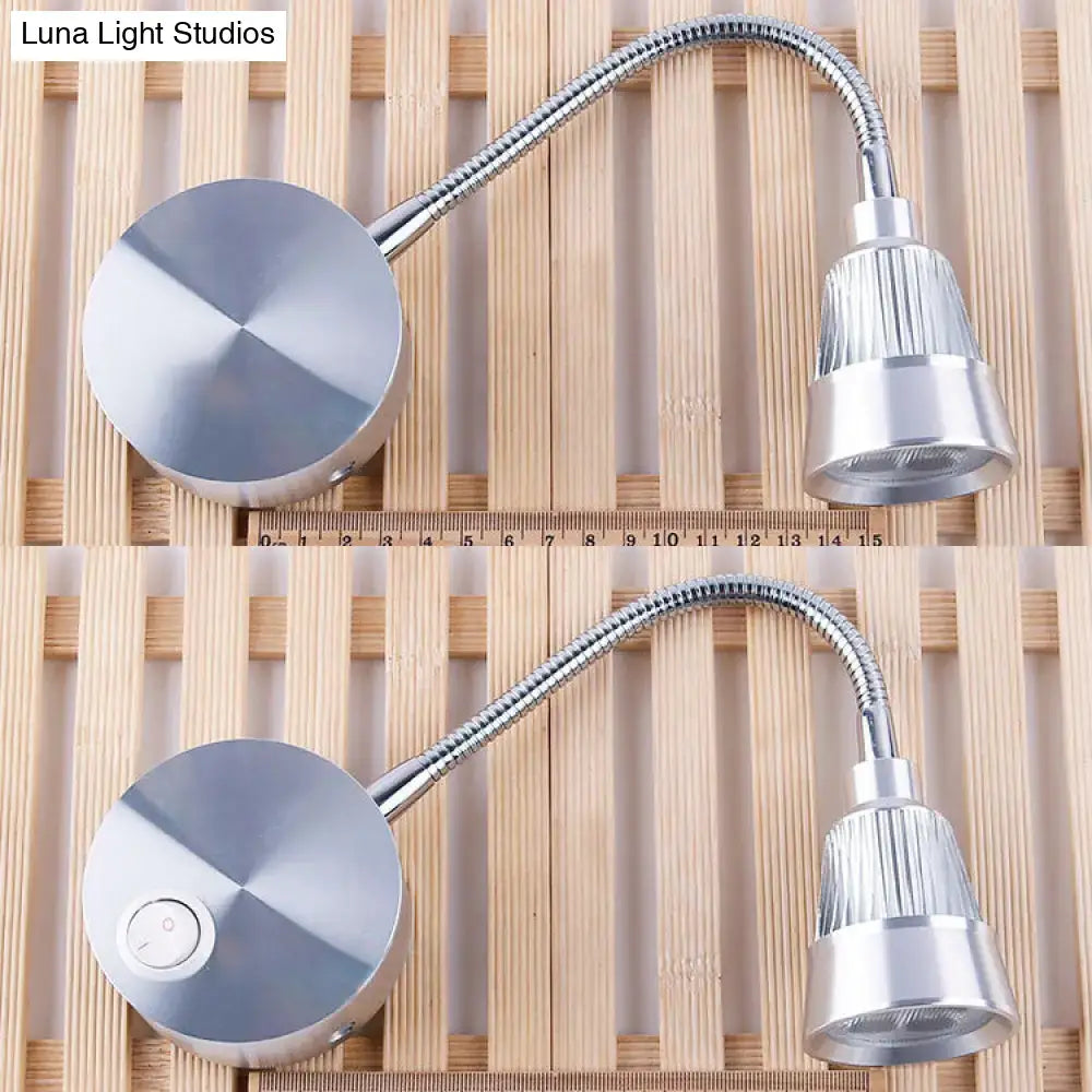 Silver metallic adjustable gooseneck desk lamp with ribbed light head and chrome finish for decorbites modern metal led lighting