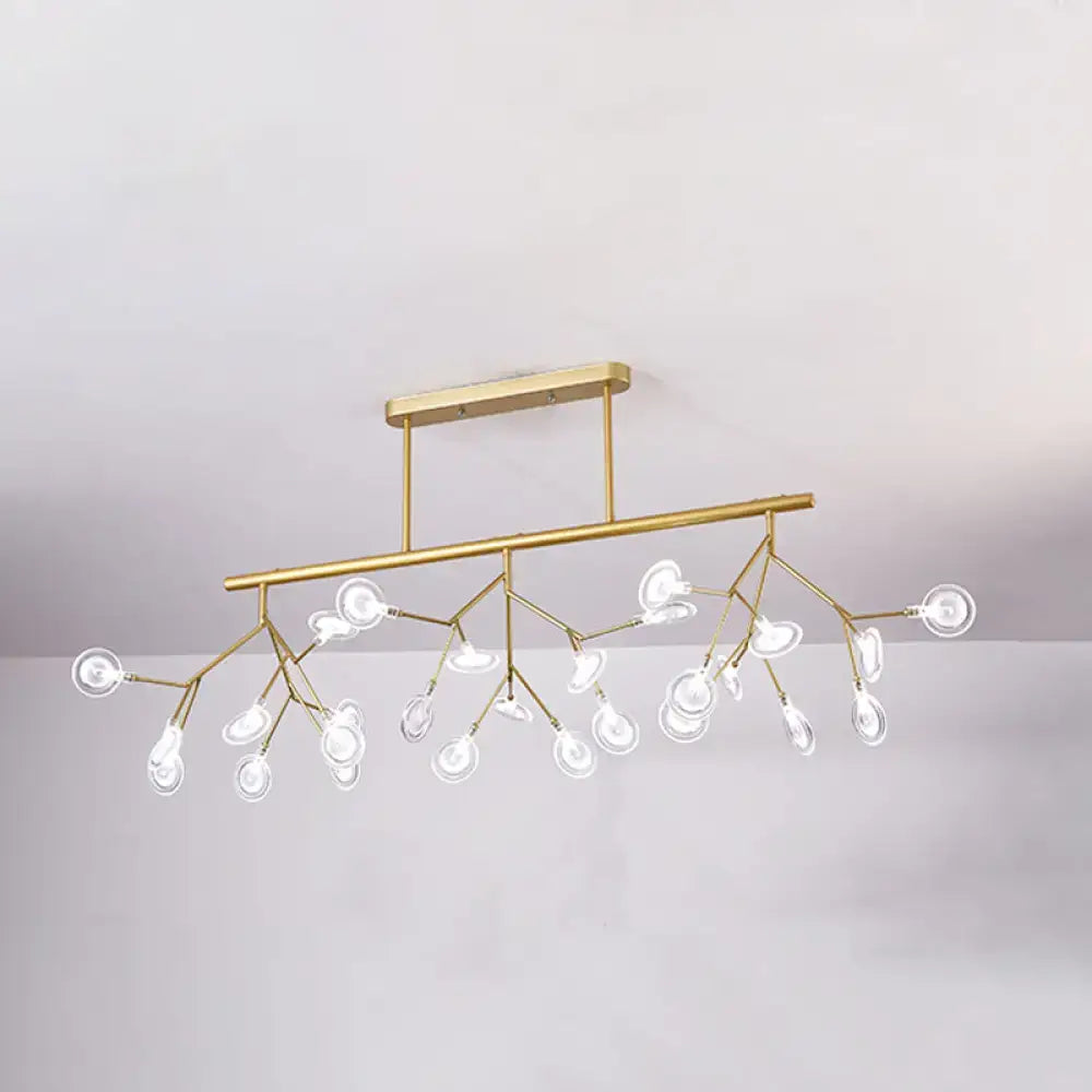 Decorbites™ modern metal linear island light with gold-toned branching arms and clear glass globe shades linear island fixture